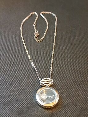 Harley Davidson Silver-tone Round Locket Necklace with Charms